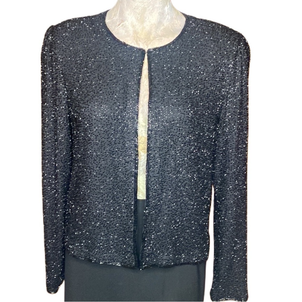 Gorgeous Vintage Cecily Brown Black Beaded jacket cardigan Sz L